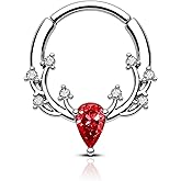 COCHARM Christmas Septum Rings 16G Silver Septum Jewelry Green and Red CZ Helix Daith Earrings for Women Stainless Steel Daith Piercing Jewelry