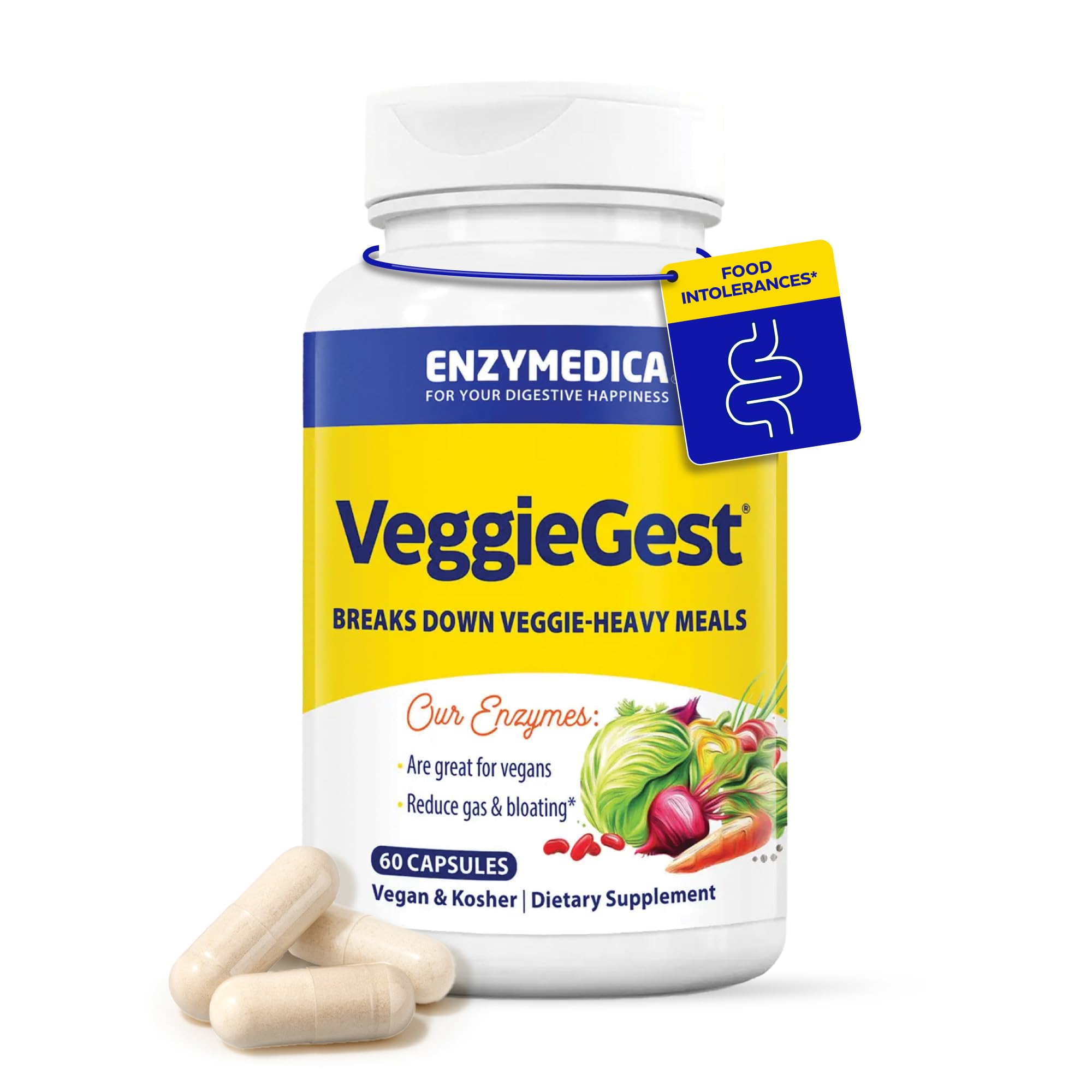 ENZYMEDICA - VeggieGest (60 Capsules) | Food Intolerance Digestive Enzymes Supplement | Digestive Enzymes Blend for Vegan, Vegetarian and Plant Based Diets, Nutrient Supplements, Gut Health Supplement