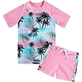 Lovekider Girls Swimsuits Two Piece Rash Guard Set Short Sleeve Bathing Suit Liner Swimwear with Sun Protection 3-12T