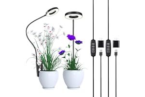 Hywyimlait Black Led Grow Lights for Indoor Small Plants, Grow Lamp with 5V 2A Adapters, 48LEDs 3000K+6000K with 3/9/12H Timer & 10 Dimmable Levels, 360°Gooseneck Full Spectrum Plant Light, 2 Pack