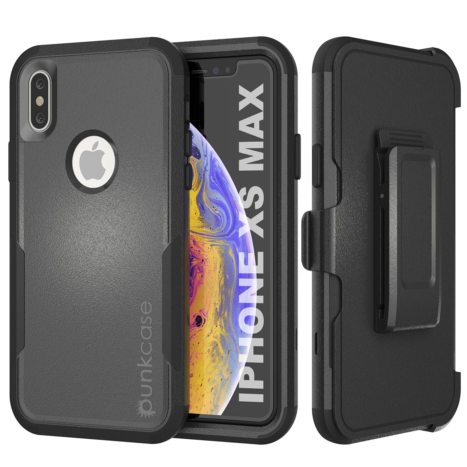 Punkcase for iPhone Xs Max Belt Clip Holster Case [Patron Series] 4-1 Rugged & Protective Multilayer Phone Cover W/Integrated Kickstand for iPhone Xs Max (6.5") (2018) [Black]