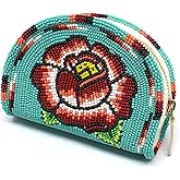 La Vivia Cute Small Coin Purse Women Turquoise Green Beaded - Handmade Mini Wallet Zipper Pouch Native American - Czech Glass Seed Beads Leather Change Purse Vintage Gift Wristlet Travel Compact
