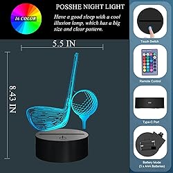 POSSHE Golf Night Light, Golf Club Gifts, 3D
