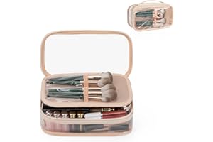 OCHEAL Clear Makeup Bag, Portable Makeup Storage Organizer Cosmetic Bag, Travel Makeup Bag Cute Clear Pouch For Women and Girls Cosmetics Bags with Divider Makeup Brush Compartment- Clear Beige