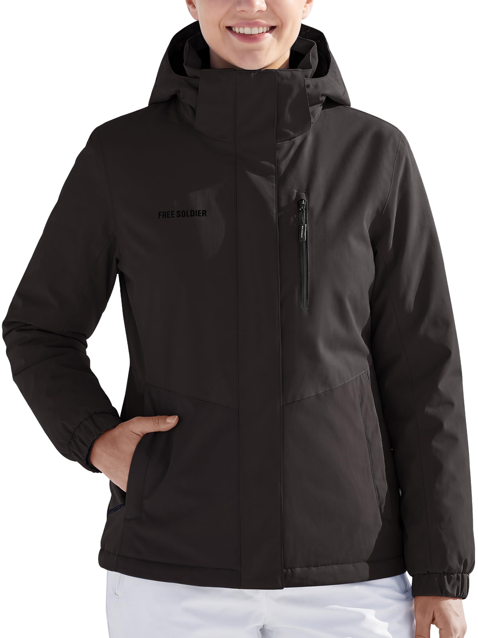 Photo 1 of FREE SOLDIER Women's Waterproof Ski Jacket Fleece Lined Warm Winter Snow Coat Windproof Hooded Raincoat (Black,M)