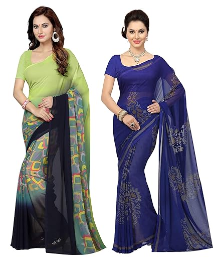 Combo Of 2 Poly Georgette Multicolor Printed Women Saree