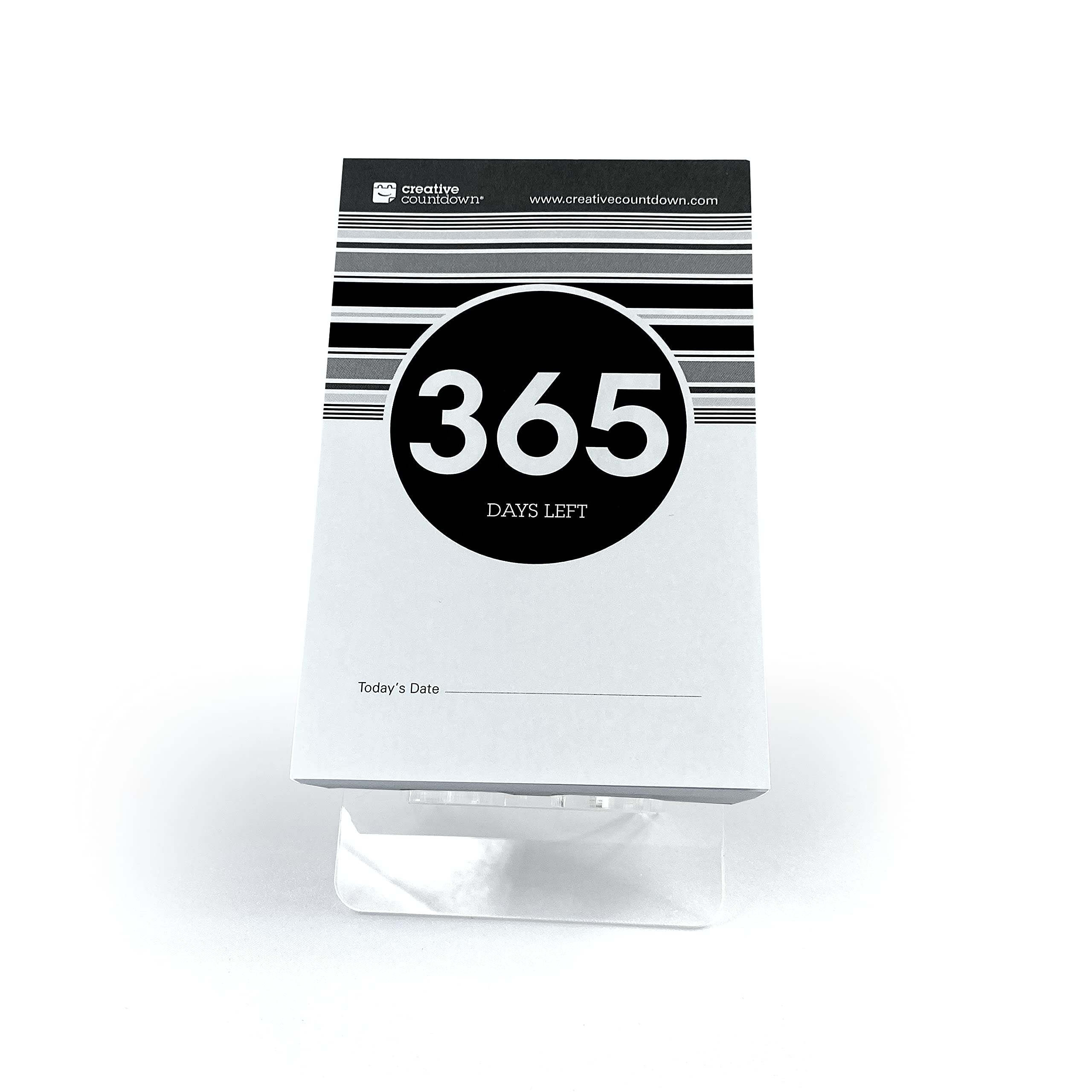 Photo 1 of 1 Year (365 Days) Event, Goal & Special Occasion Count Down Calendar - 5.75"x3.75" - Black & White Tear Off Countdown Calendar - Tear Away Desktop Calendar with Writing Space & Sleek Acrylic Display