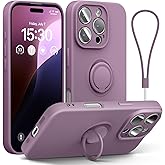 ABITKU for iPhone 16 Pro Case with Ring Stand, Liquid Silicone Slim Design Support Magnetic Car Mount (with Wrist Strap Lanyard) Phone Cover for iPhone 16 Pro 6.3 inch, Lilac Purple