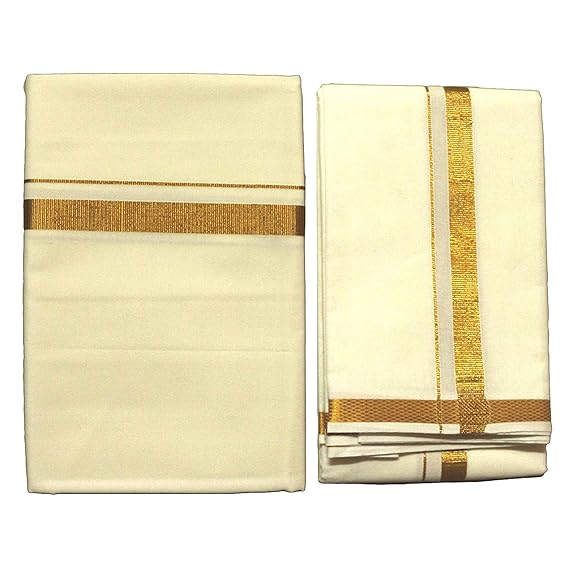 Men's Cotton Cream Colour Dhoti With Angavastram - Shawl (Pack of 1)