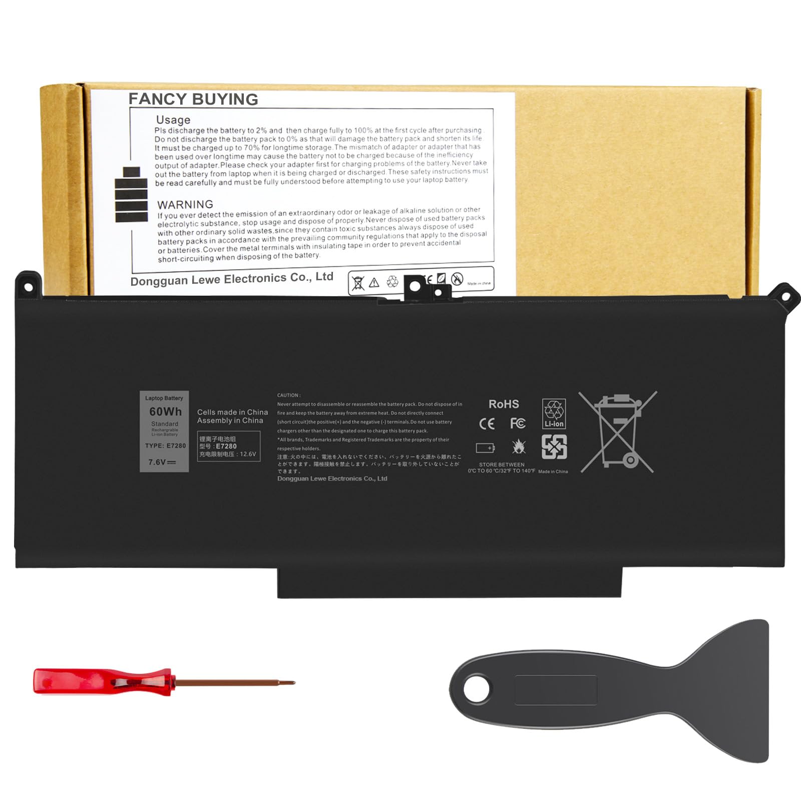 F3YGT 60Wh Laptop Battery for Dell Latitude 12 7000 7280 7290/13 7000 7380 7390 P29S002/14 7000 7480 7490 P28S P28S001 P73G P73G002 Series DM3WC 0DM3WC DM6WC 2X39G KG7VF V4940 451-BBYE 453-BBCF Image