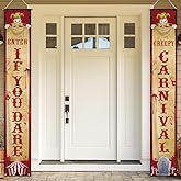 Allenjoy Halloween Evil Circus Porch Banner Creepy Carnival Party Decor Set Scary Clown Hallowmas Festival Holiday Outdoor Indoor Wall Hanging Yard Sign Event Supplies Wrinkle Free 11.8x70.9in 2pcs