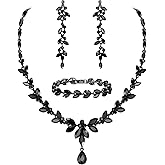 EVER FAITH Austrian Crystal Bridal Bridesmaid Jewelry Sets, Elegant Marquise Rhinestone Leaf Necklace Dangle Earrings Tennis Bracelet Set for Women