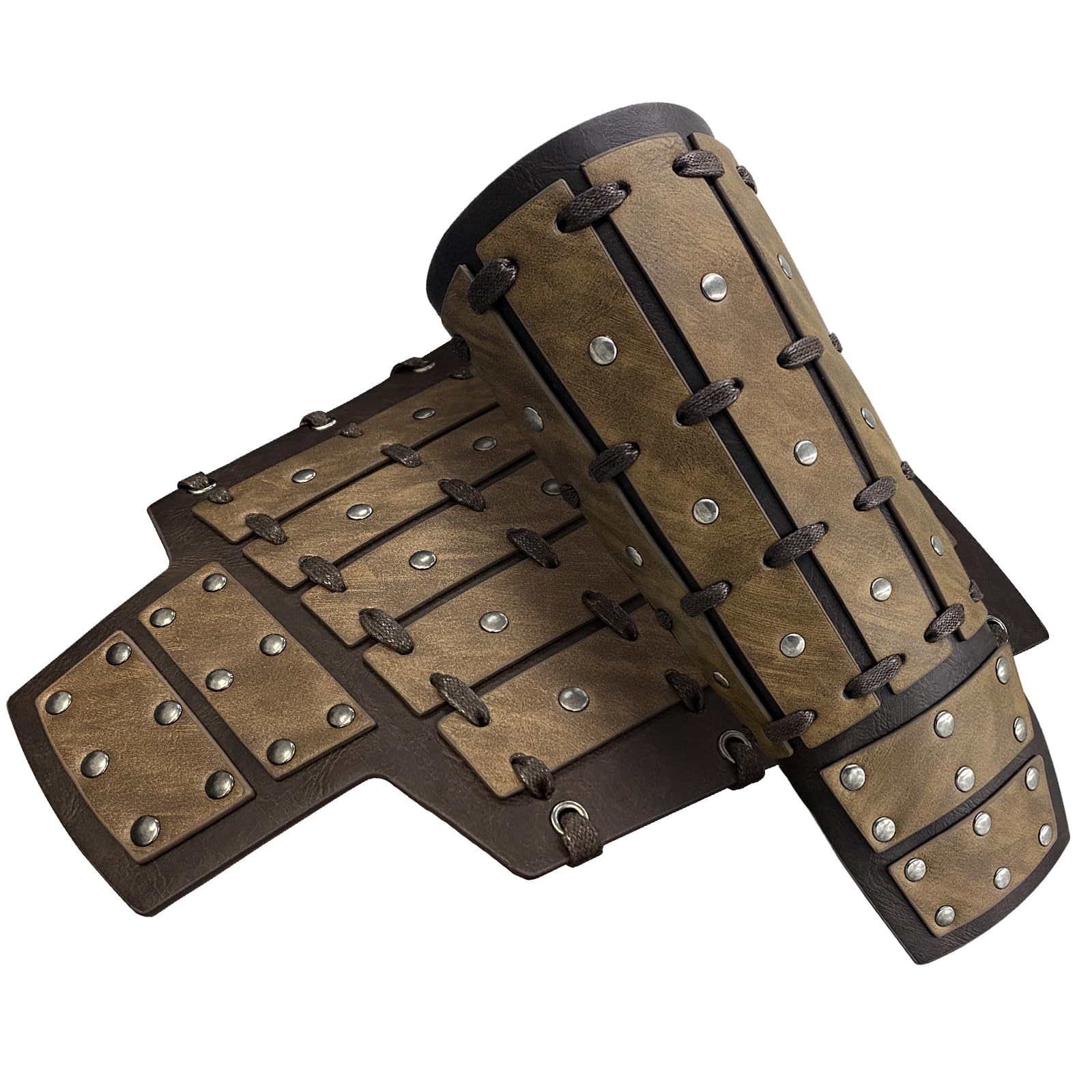Photo 1 of HiiFeuer Medieval Studded Faux Leather Bracers, Vintage Mercenary Arm Guards, Knight Archer Gauntlets for Ren Faire (Brown A)