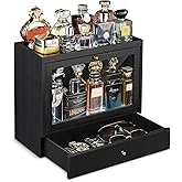 Emfogo Cologne Organizer for Men, Solid Wood Perfumes Organizer for Men Dresser, Large Capacity Dustproof Cologne Holder with Drawer Storage Perfume Stand Organizer, Ideal Gift for Loved ones