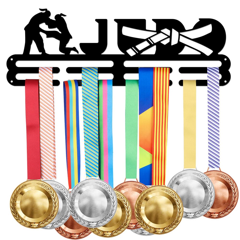 SUPERDANT Judo Medal Holder Display Hanger Rack Frame for Women's Judo Sturdy Steel Metal with Judo Moves Pattern Wall Mounted Hooks Medal Rack Display Over 40 Medals