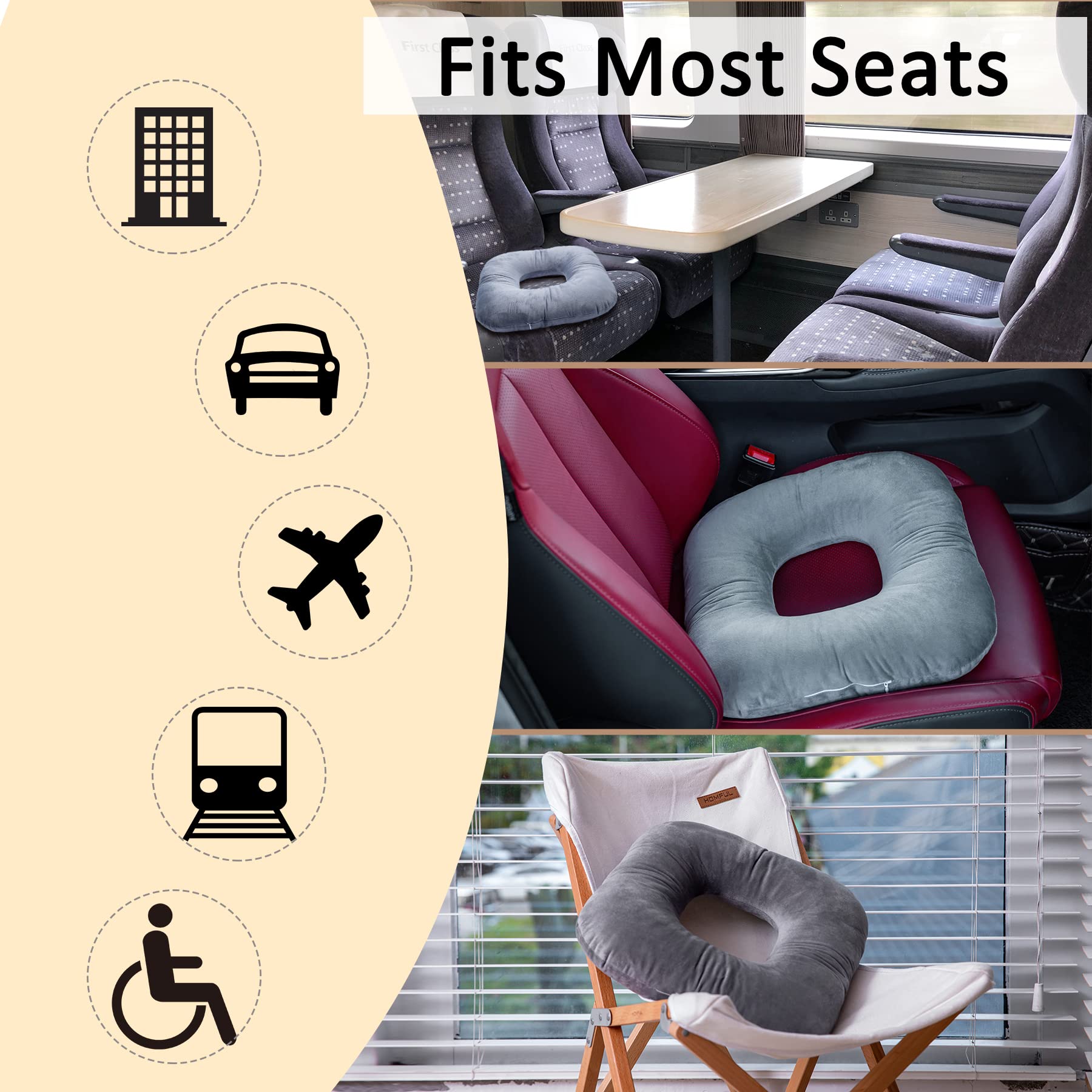 Donut Pillow for Tailbone Pain Relief, Wheelchair Cushion for Hemorrhoids and Bed Sores, Pregnancy, Donut Pillow Suitable for Office, Long Travel, Car and Home Sofa