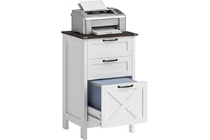 HOMCOM 3 Drawer File Cabinet with Silent Slides, Vertical Filing Cabinet for Hanging A4/Letter Size, Rustic Farmhouse Printer