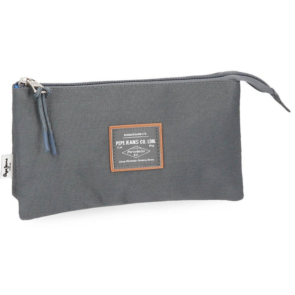 Pepe Jeans Cross Triple Pencil Case Grey 20x12x5 cms Polyester