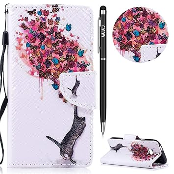 HTC One M8 Hülle,HTC One M8 Leder Handyhülle,WIWJ Wallet Case[Messerschnalle Lanyard Gemalt Ledertasche] Flip Schutzhüllen fü