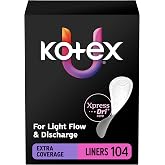Kotex Flat Liners, Light Absorbency, Extra Coverage, 104 Count | Xpress Dri Core, Sweat &amp; Discharge Protection, Made Without Fragrance, Elemental Chlorine Free, Feel Clean and Fresh-