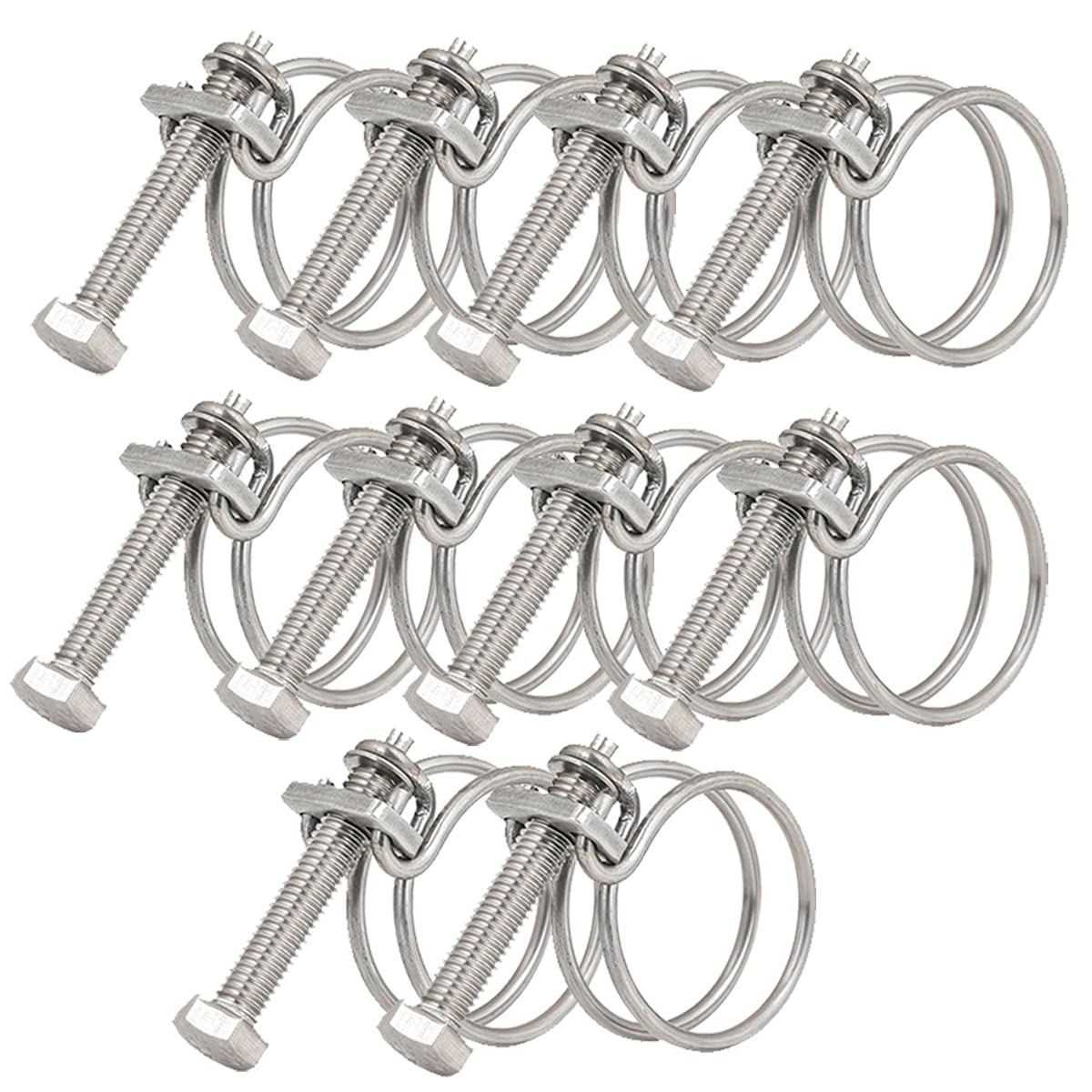 40-45mm Double Wire Hose Clamps, 201 Stainless Steel Hose Clips, Universal Plumbing Pipe Tube Fastener Adjustable Hose Hoop (Pack of 10)