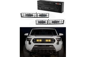 SEVEN SPARTA 4 PCS Grill Led Lights with Fuse Adaptor Compatible with 2024-2025+ Toyota Tacoma SR OEM Front Grille, including SR, SR5 (Amber Light with Black Shell)