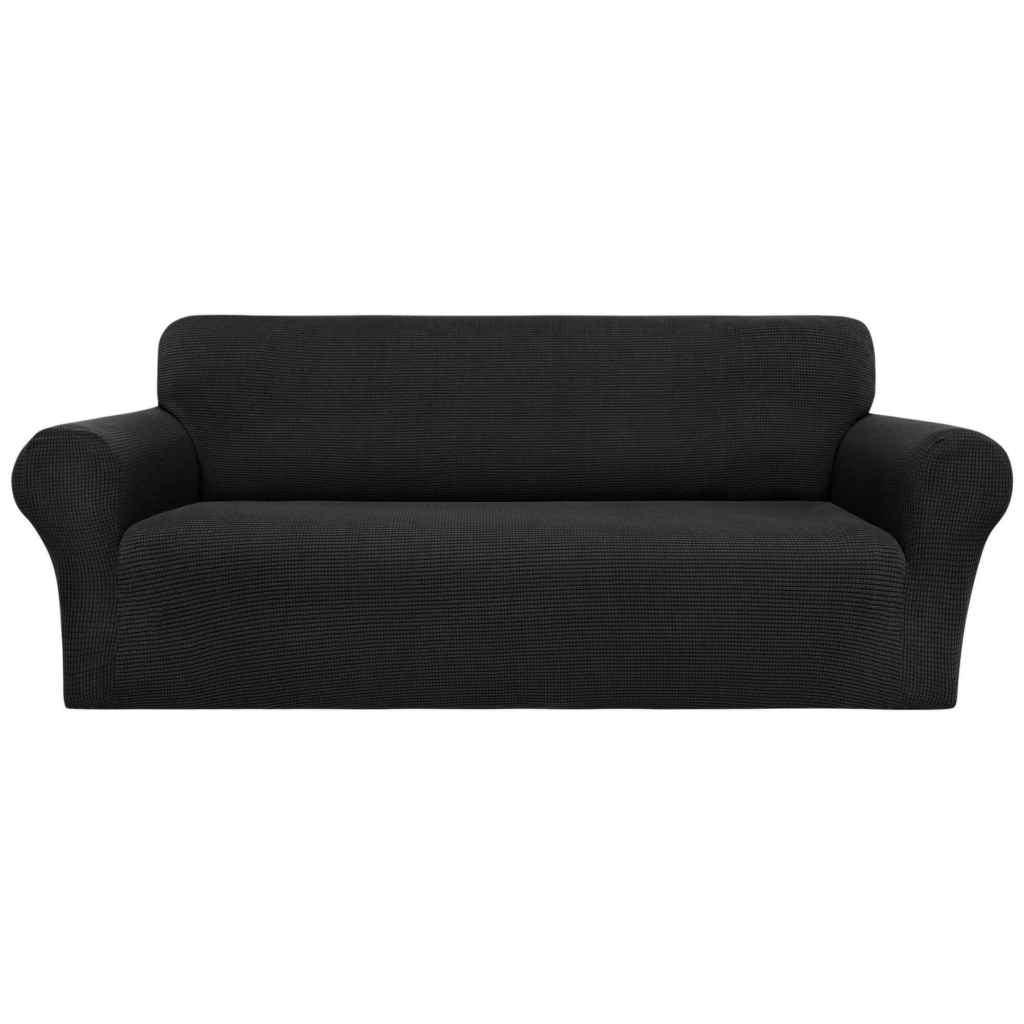 PiccoCasa Stretch Sofa Slipcover, 1-Piece Couch Seat Cover for Sofa Living Room - Spandex Jacquard Checks Sofa Covers, Washable Couch Furniture Cover for Dogs Black 4 Seater