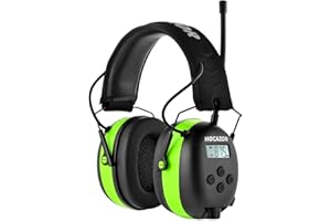 Hocazor HP10 FM AM Radio Headphones with LCD Display, 30dB SNR Hearing Protection Safety Earmuffs for Mowing Work Shops, Green