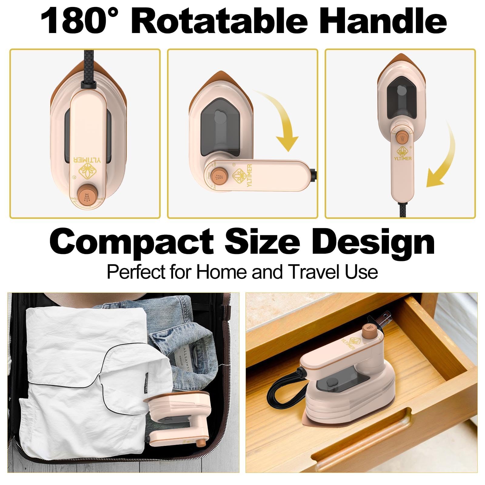Portable Travel Mini Iron, 2 in 1 Handheld Iron with Dry and Wet Ironing for Clothes, 180° Foldable Small Size Ironing Machine for Home, Business