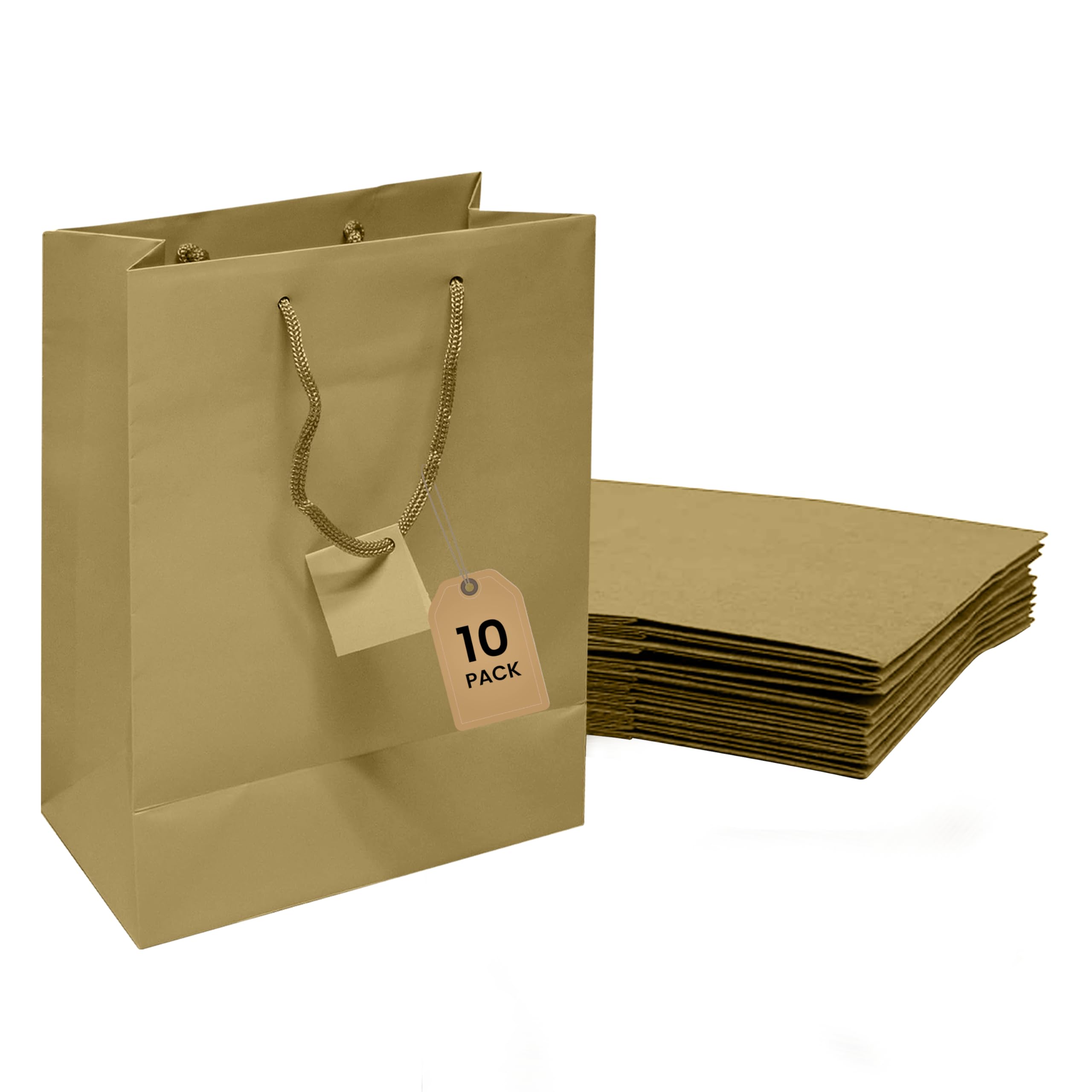 Novel Box Gold Gift Bags with Handles 10 Pack 8x4x10 inch Large Paper Bags - Shopping Bags Bulk Gift Bags Business, Shopping, Birthday Paper Shopping Bags - Shopping Bags for Groceries