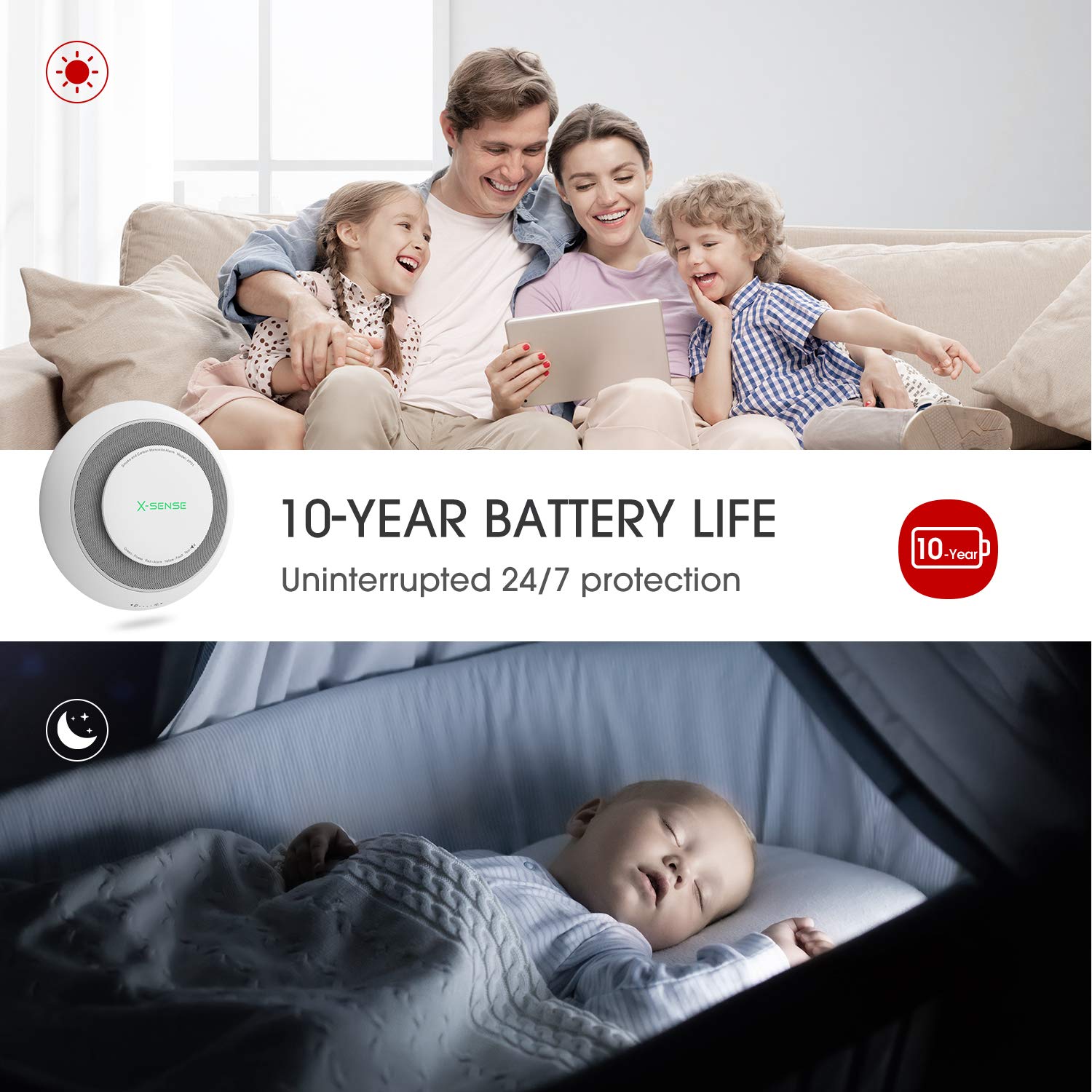 X-Sense 10-Year Battery Combination Smoke and Carbon Monoxide Alarm Detector with Large Silence Button, XP01