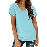 AUTOMET T-Shirts Short Sleeve V Neck Tees Tops for Women Fashion Trendy Lightweight Soft Casual Summer Outfits Clothes 2026