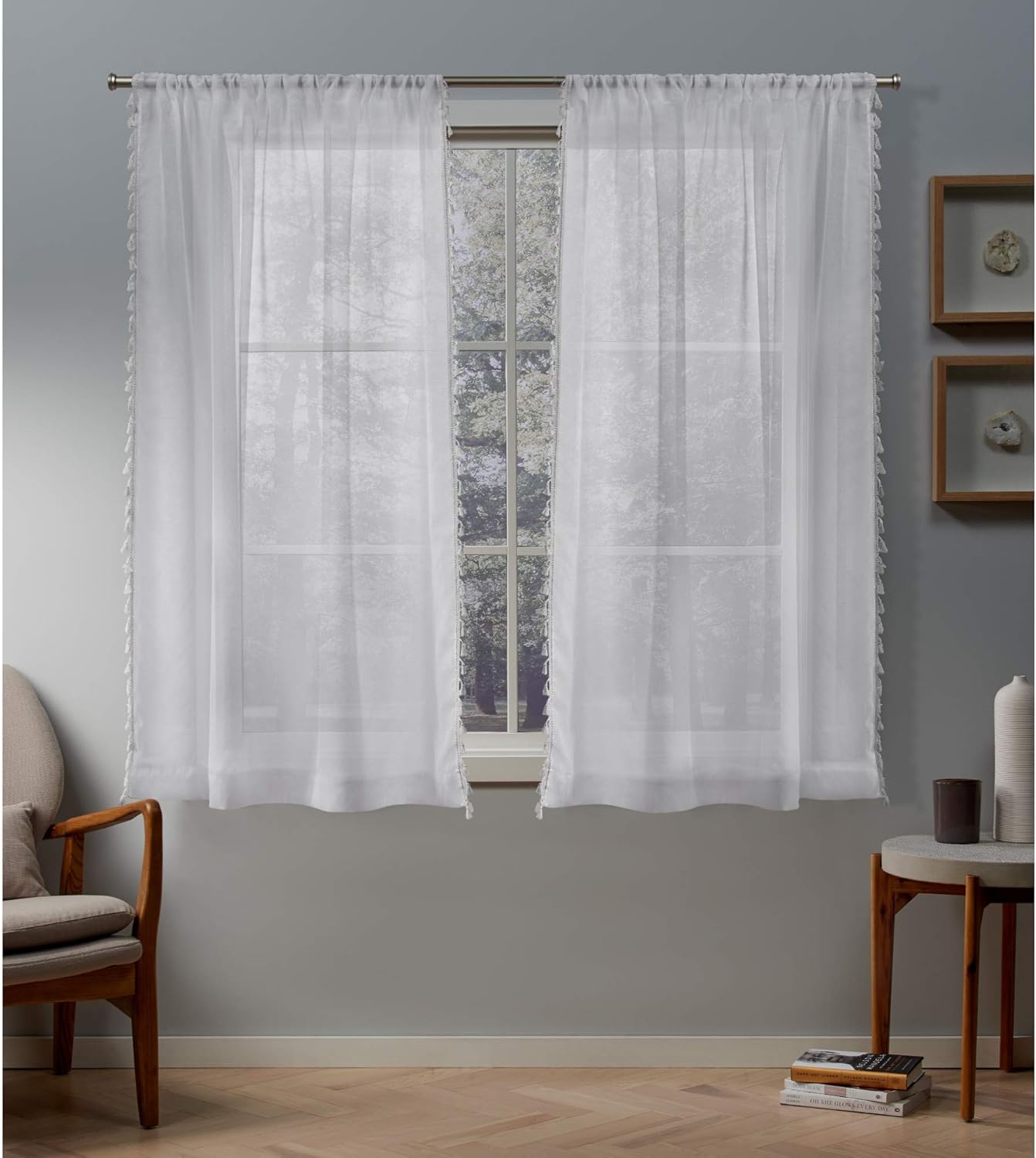 Amazon Com Exclusive Home Curtains Tassels Embellished Sheer Rod