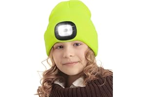 Unisex LED Beanie with Light for Kids,USB Rechargeable Hands Free LED Headlamp Hat,Winter Knitted Beanie Cap Flashlight Hat