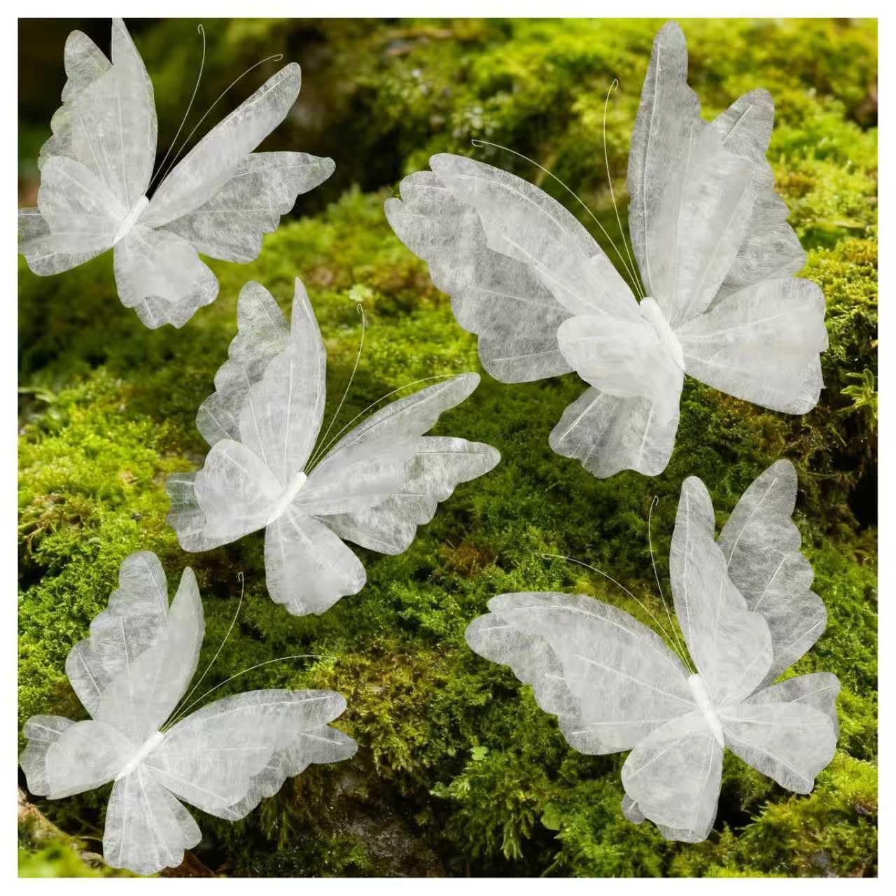 Photo 1 of 3D Handing Butterfly Decorations for Wall, Outdoor Fence, Centerpiece | Waterproof Flowers for Spring Garden Birthyday Party Decoration, Nursery Room (White)