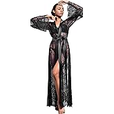 BIGFOX Women Kimono Robes Sexy Long Lace Nightgown Sheer Night Gowns Beach Cover Ups Sleepwear Summer Loungewear
