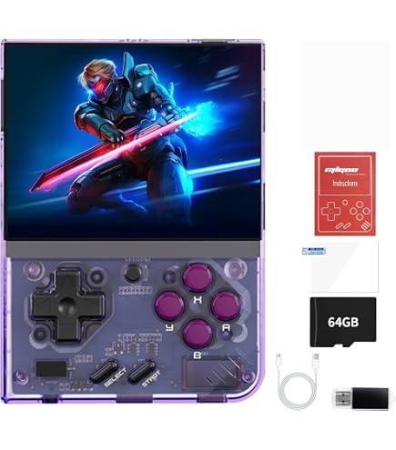 Console Portable Retro Mi-Yoo Mini Plus - Écran IPS 3.5", 5500+ Jeux, Batterie 3000mAh, Support TV (Violet Transparent)