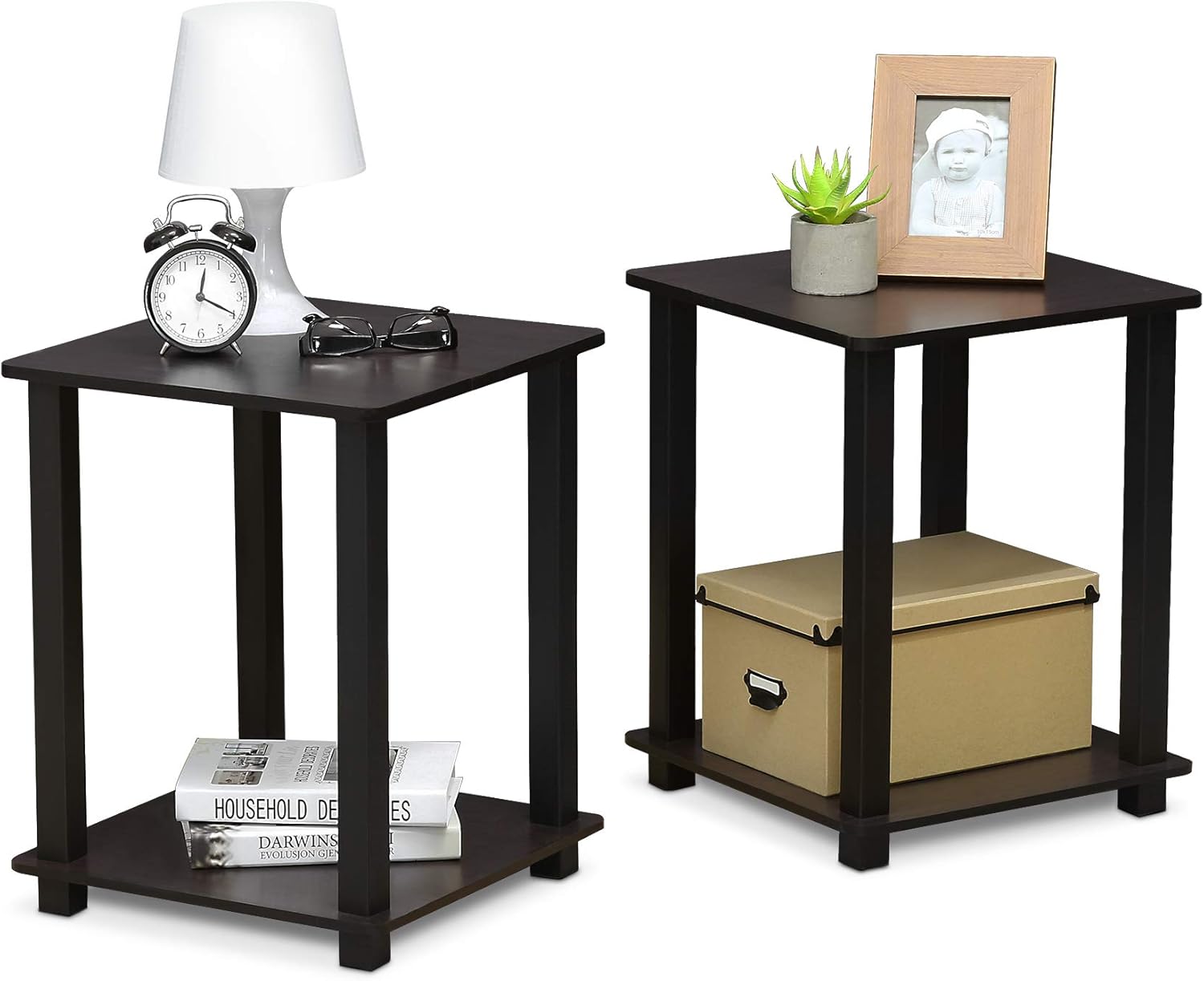 FURINNO Simplistic End Table, Dark Walnut, Small (12127DWN): Office Products