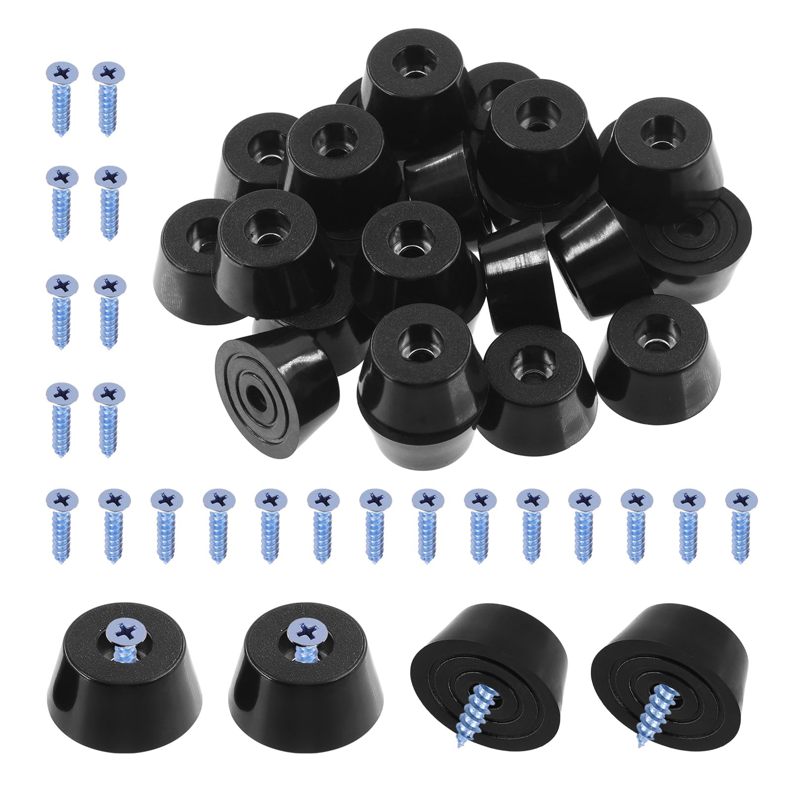 Swpeet 24Pcs 1.18 x 0.86 x 0.59 Inch Furniture Pads Black Round Rubber Feet Pads with 25Pcs M5×25mm Screws, Round Non Slip Black Rubber Bumpers Pads for Cutting Board Furniture Appliances Electronics