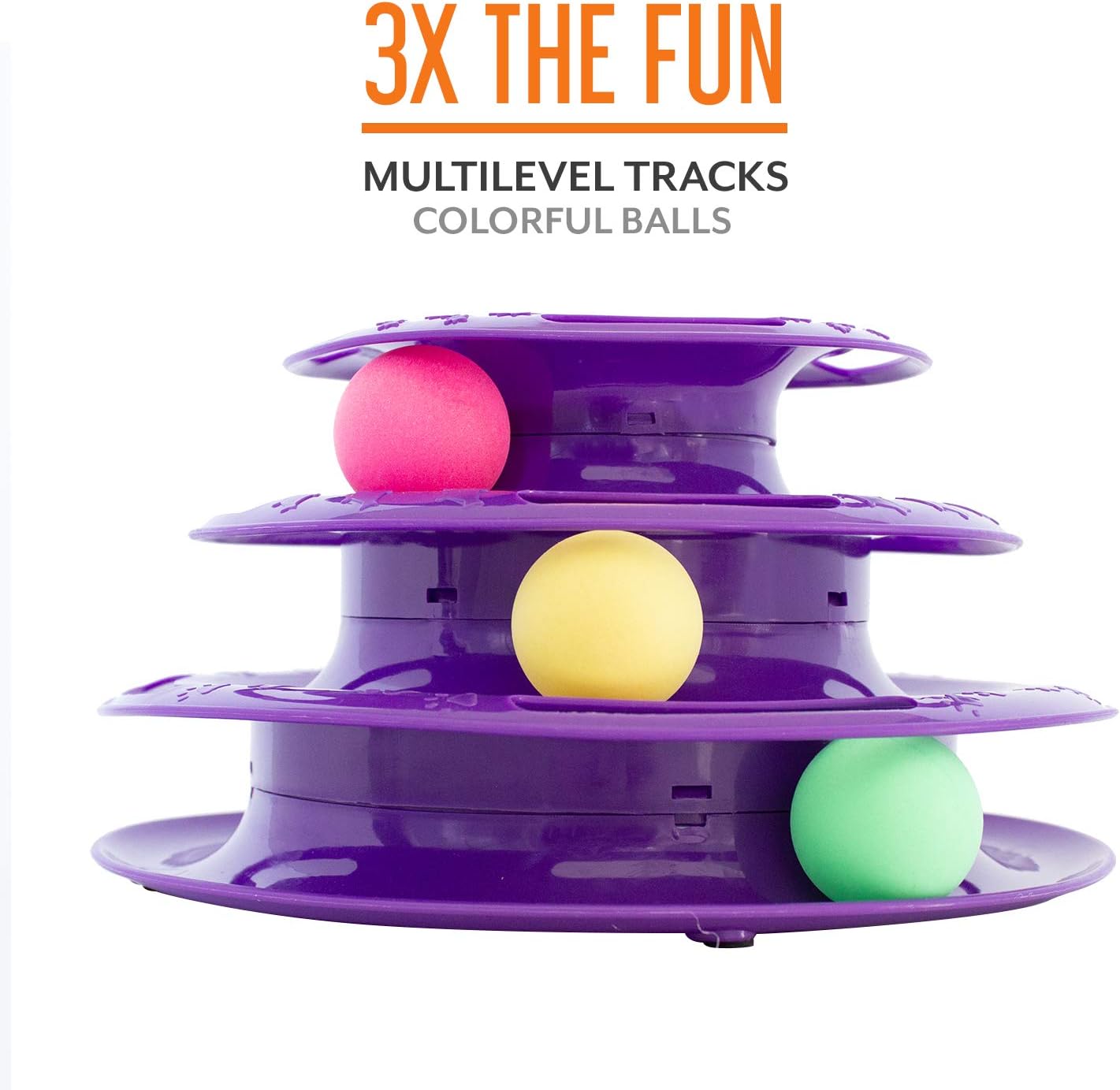 Purrfect Feline Titan's Tower - New Safer Bar Design, Interactive Cat Ball Toy, Exerciser Game, Teaser, Anti-Slip, Active Healthy Lifestyle, Suitable for Multiple Cats 3 Tier (Purple) : Pet Supplies