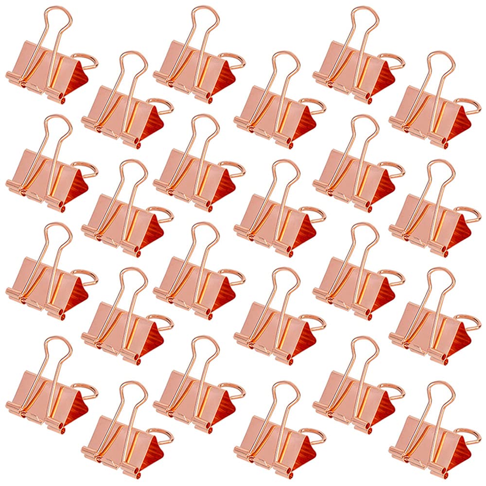 LELE LIFE Same Size Rose Gold Binder Clips, 24Pack Large Paper Clamps, Rust-Proof File Paper Money Clamps, Binder Paper Clips for Office Home School, 1.6in 41mm