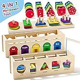 4 in 1 Montessori Wooden Sorting Shape Sorter and Stacking Matching Counting Fishing Game Preschool Educational Toys for 1-3