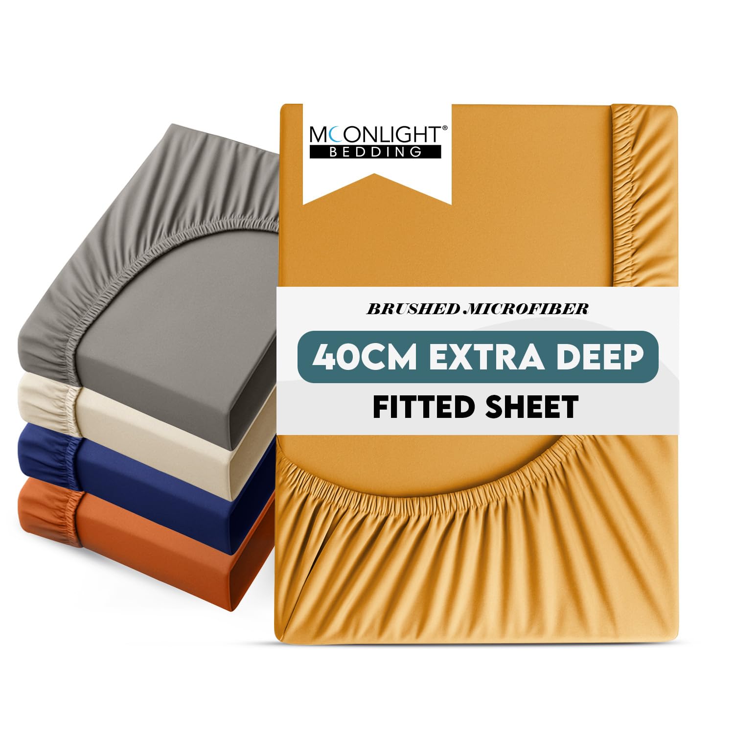 Moonlight Bedding Fitted Sheet 40 Cm Extra Deep Pocket Bed Sheets 16 inch Ultra Soft Bottom Sheet Brushed Microfiber Breathable Shrinkage and Fade Resistant (Ochre, Single)
