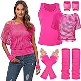 WILDPARTY Women Casual Sexy 80s Costumes Fishnet Neon Off Shoulder T-Shirt