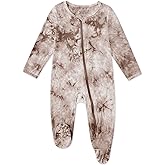 Jimonda Baby Girls Boys Footed Pajamas,Rayon From Bamboo,2 Way Zipper Long Sleeve Soft Sleeper Pjs,Infant Tie-dye Romper