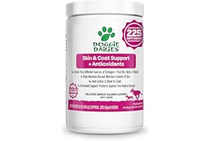 Doggie Dailies Skin & Coat Supplement + Antioxidant Support, 225 Soft Chews, Salmon Oil for Dogs Skin and Coat with Collagen, Omega 3, Krill Oil, Biotin, & Coconut Oil for Dogs (Salmon)