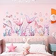 Mermaid Tail Wall Stickers, Sunoyar Colourful Mermaid Foam Wall Decals for Girls Kids, Removable Sea Marine Theme Mural Decor for Daycare Bedroom Bathroom (Pink)