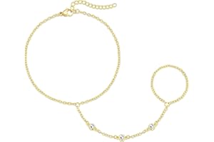 Gokeey Gold Hand Chain Bracelet for Women Trendy, Dainty 14k Gold Plated Ring Bracelet Hand Chain Finger Ring Slave Cuff Bracelet Cubic Zircon Hand Jewelry for Women Accessories