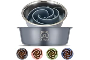 2-in-1 Metal Slow Feeder Dog Bowl, Bestalk Stainless Steel Dog Bowls with Silicone Slow Feeder Insert, Food Grade 304 Water Food Bowl with Anti-Slip Base for Small, Medium, Large Dogs