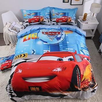 Casa 100 Cotton Kids Bedding Set Boys Lightning Mcqueen Duvet Cover And Pillow Case And Fitted Sheet 3 Pieces Twin